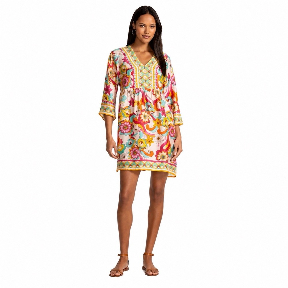 Jade Johnny Was Barbara Mini Dress XXL Prismatic Dream Silk Blend Floral Boho